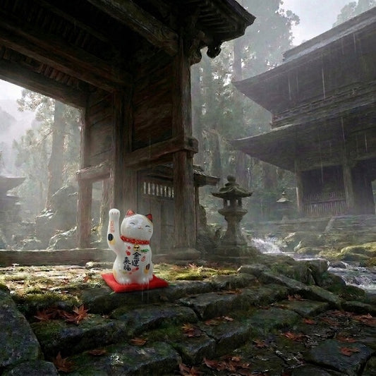 Figurka japońska Maneki Neko ceramiczny kot szczęścia z uniesioną łapką