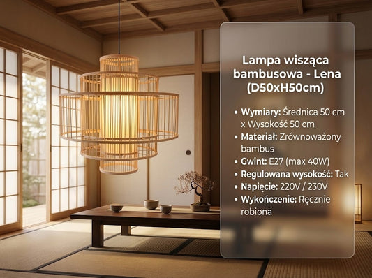 Lampa bambusowa wisząca ręcznie robiona do jadalni i salonu Luxury E27