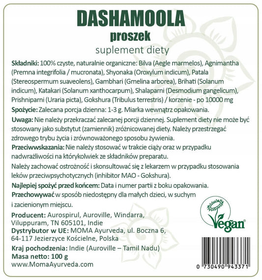Dashamoola ajurwedyjska w proszku naturalna 10 korzeni na odporność 2x100g
