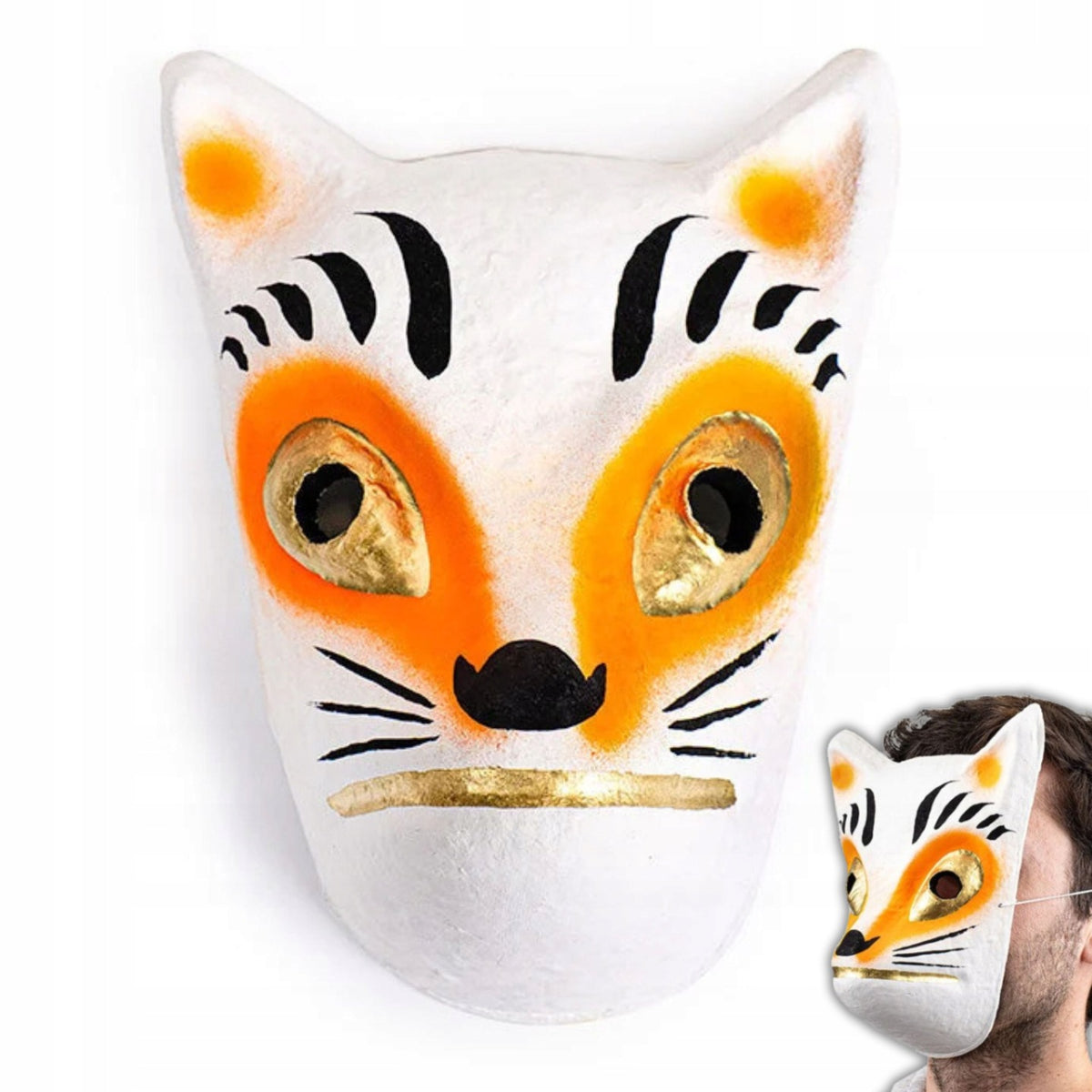 Japońska maska Kitsune papier-mâché ręcznie malowana w japonii rękodzieło