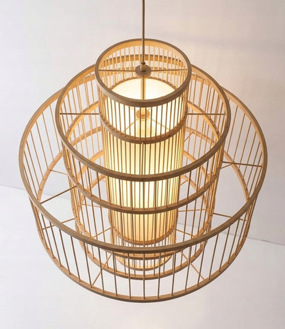Lampa bambusowa wisząca ręcznie robiona do jadalni i salonu Luxury E27
