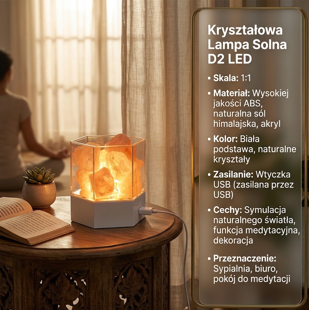Lampa solna himalajska relaksacyjna sześciokątna D2 LED USB