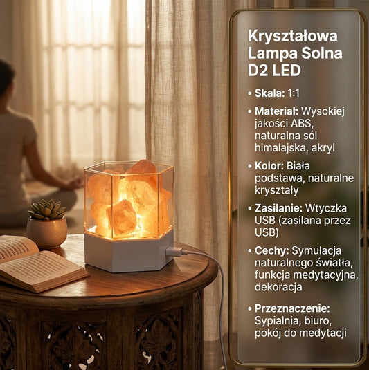 Lampa solna himalajska relaksacyjna sześciokątna D2 LED USB