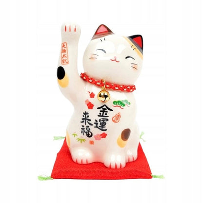 Figurka japońska Maneki Neko ceramiczny kot szczęścia z uniesioną łapką