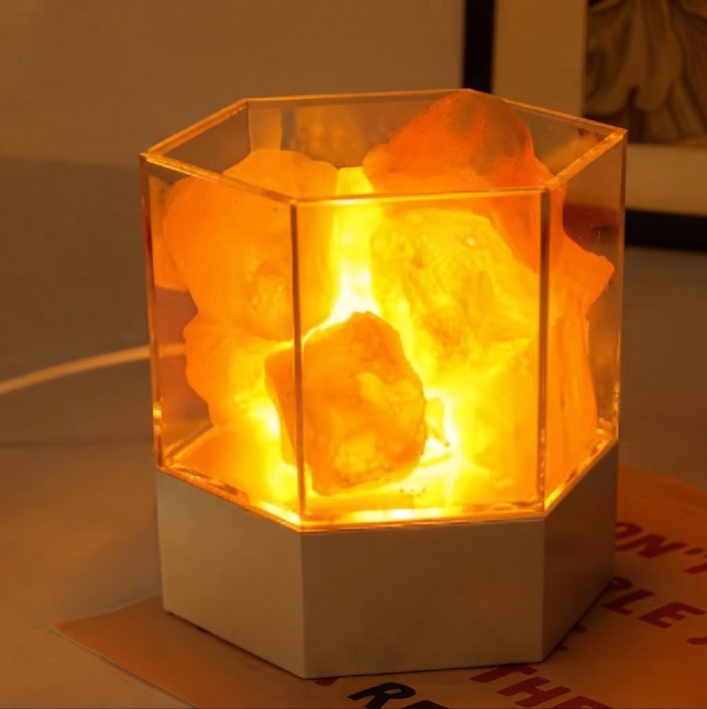 Lampa solna himalajska relaksacyjna sześciokątna D2 LED USB