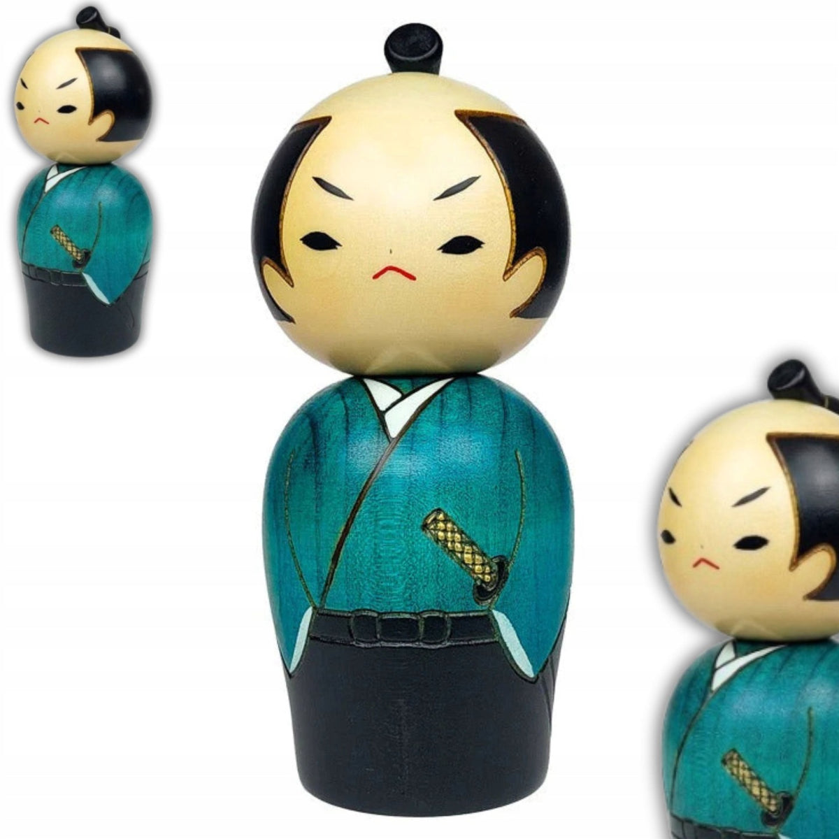 Lalka kokeshi samuraj wojownik drewniana naturalna wykonana w japonii