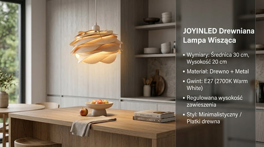 Żyrandol drewniany LED w kształcie płatka nowoczesny minimalistyczny design