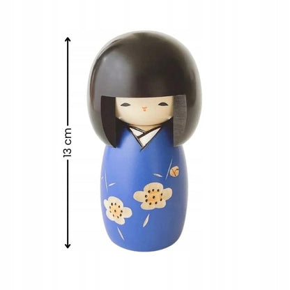Lalka kokeshi drewniana ręcznie wykonana z japonii rękodzieło niebieska