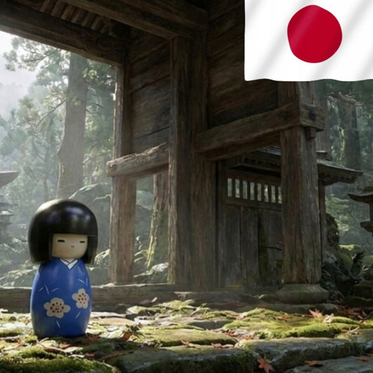 Lalka kokeshi drewniana ręcznie wykonana z japonii rękodzieło niebieska