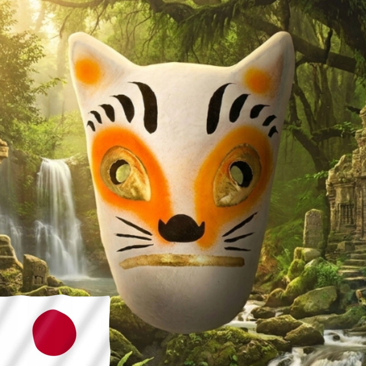 Japońska maska Kitsune papier-mâché ręcznie malowana w japonii rękodzieło