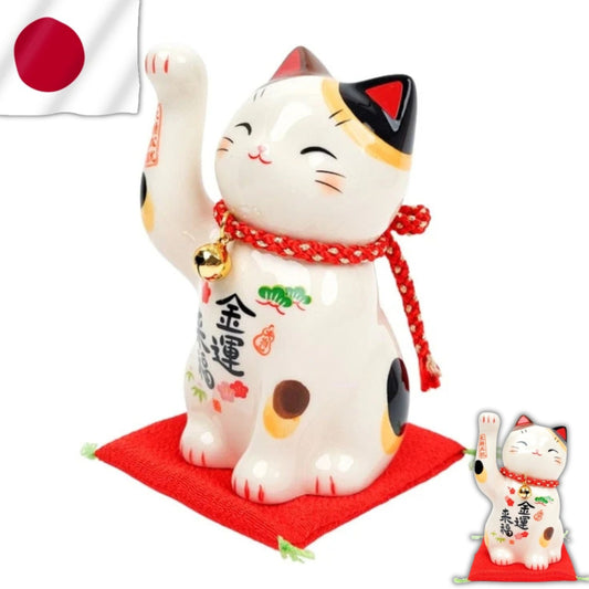 Figurka japońska Maneki Neko ceramiczny kot szczęścia z uniesioną łapką