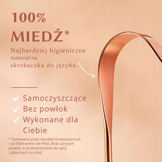 Skrobaczka do języka ajurwedyjska miedziana naturalna na nieświeży oddech