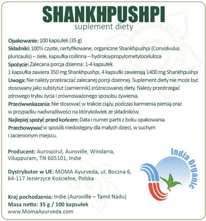 Shankhpushpi 200 kapsułki układ nerwowy pamięć Aurospirul