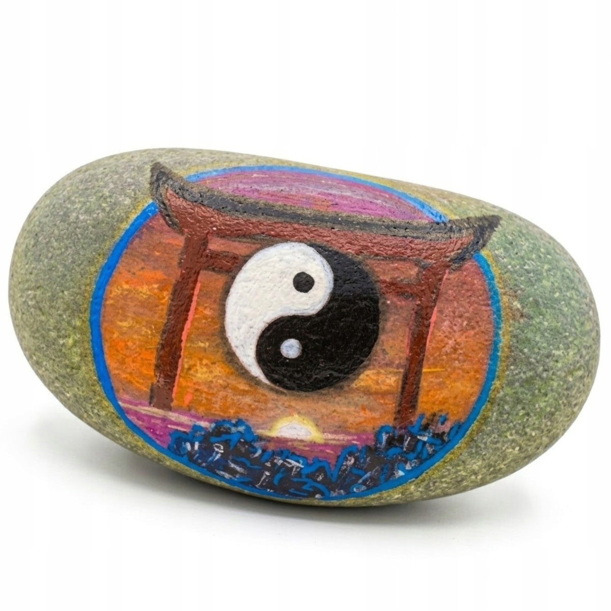 Kamień ręcznie malowany Yin Yang i brama Torii ozdoba w japońskim stylu Hand Made