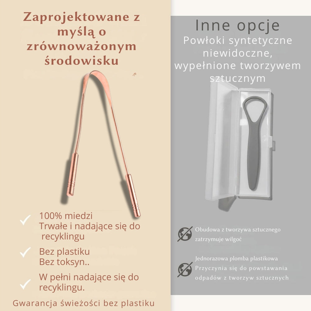 Skrobaczka do języka ajurwedyjska miedziana naturalna na nieświeży oddech