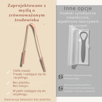 Skrobaczka do języka ajurwedyjska miedziana naturalna na nieświeży oddech