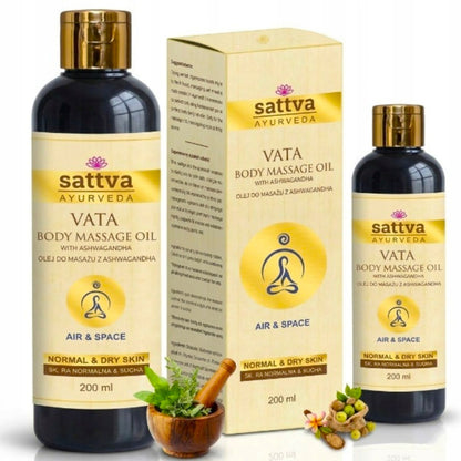 Ajurwedyjski olejek Sattva do masażu ciała Vata z ashwagandhą rozgrzewa 2x200ml