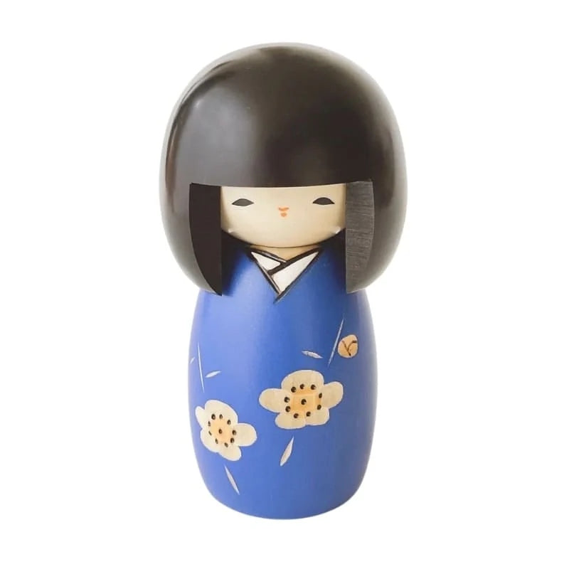 Lalka kokeshi drewniana ręcznie wykonana z japonii rękodzieło niebieska