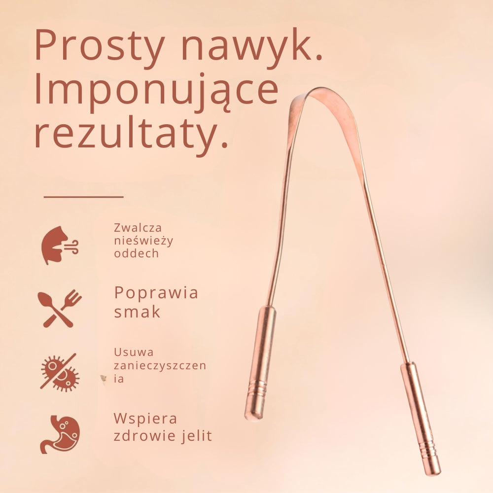 Skrobaczka do języka ajurwedyjska miedziana naturalna na nieświeży oddech