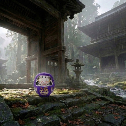 Daruma japońska ręcznie malowana papier-mâché fioletowa symbol szczęścia