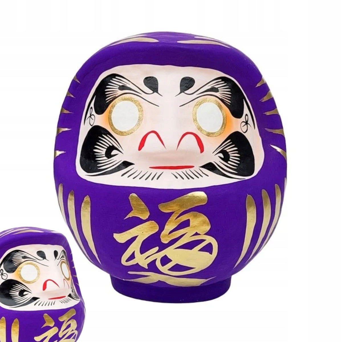 Daruma japońska ręcznie malowana papier-mâché fioletowa symbol szczęścia