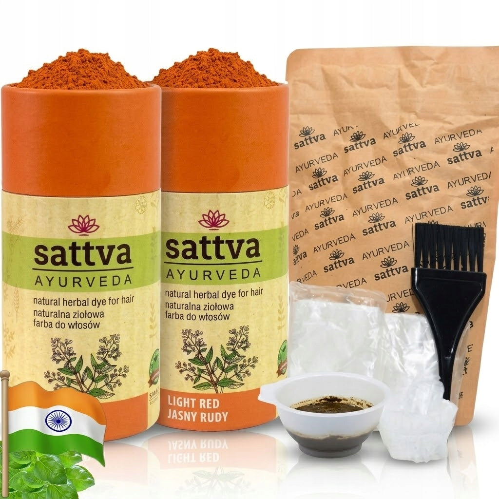 Henna do włosów jasno rudy kolor Sattva ajurwedyjska receptura organic 2x