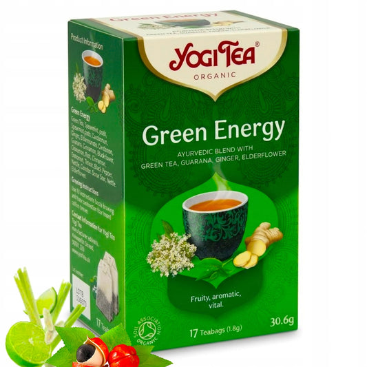 Herbata indie Green Energy guarana imbir mięta BIO 17 torebek zalewana