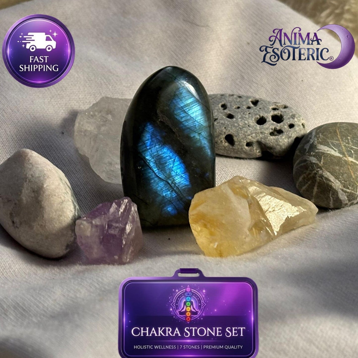 Chakra Stone Kit - Zestaw 7 rzadkich kamieni do medytacji