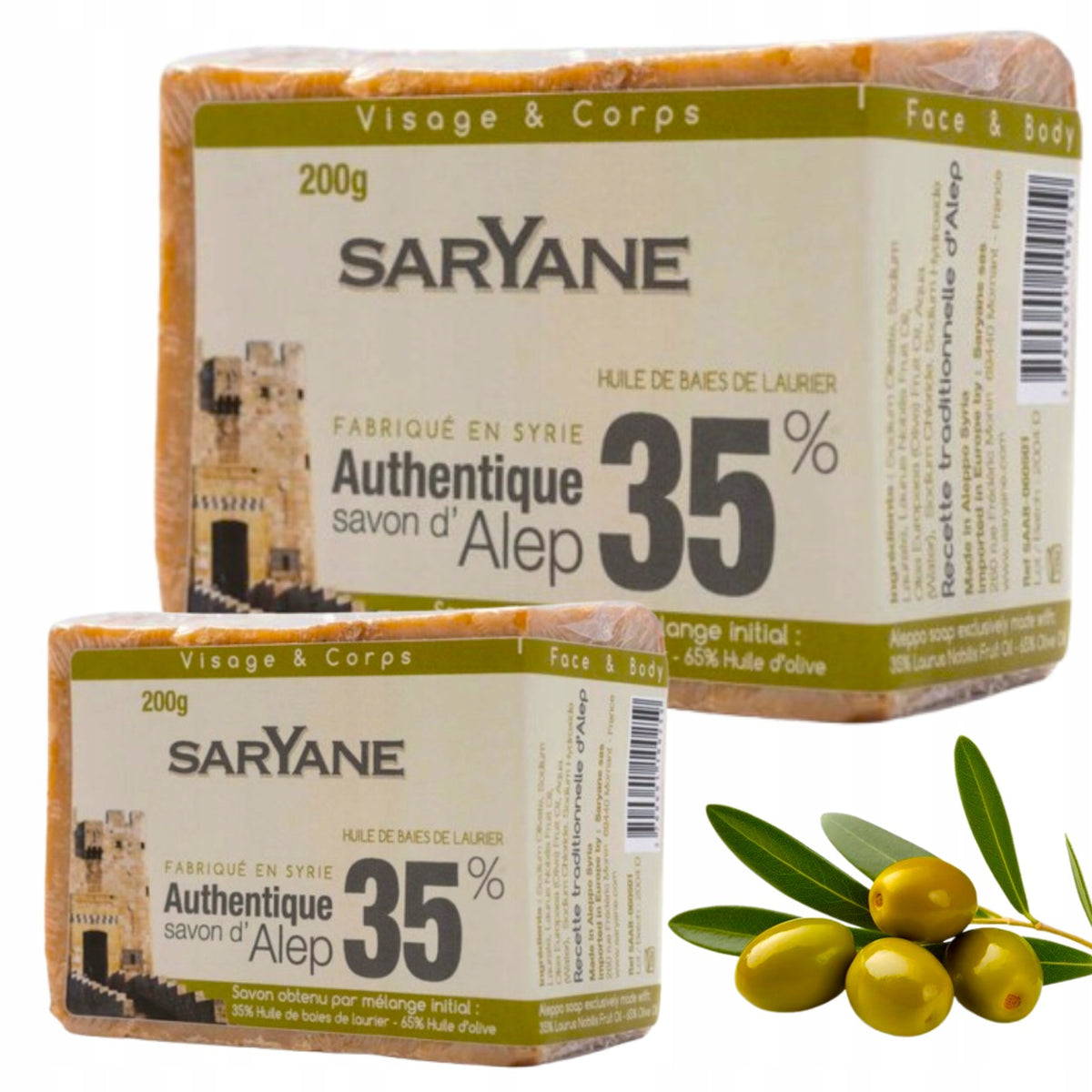 Mydło Aleppo 2x 200g 35% olej laur. 65% oliwy Saryane naturalne mydlo