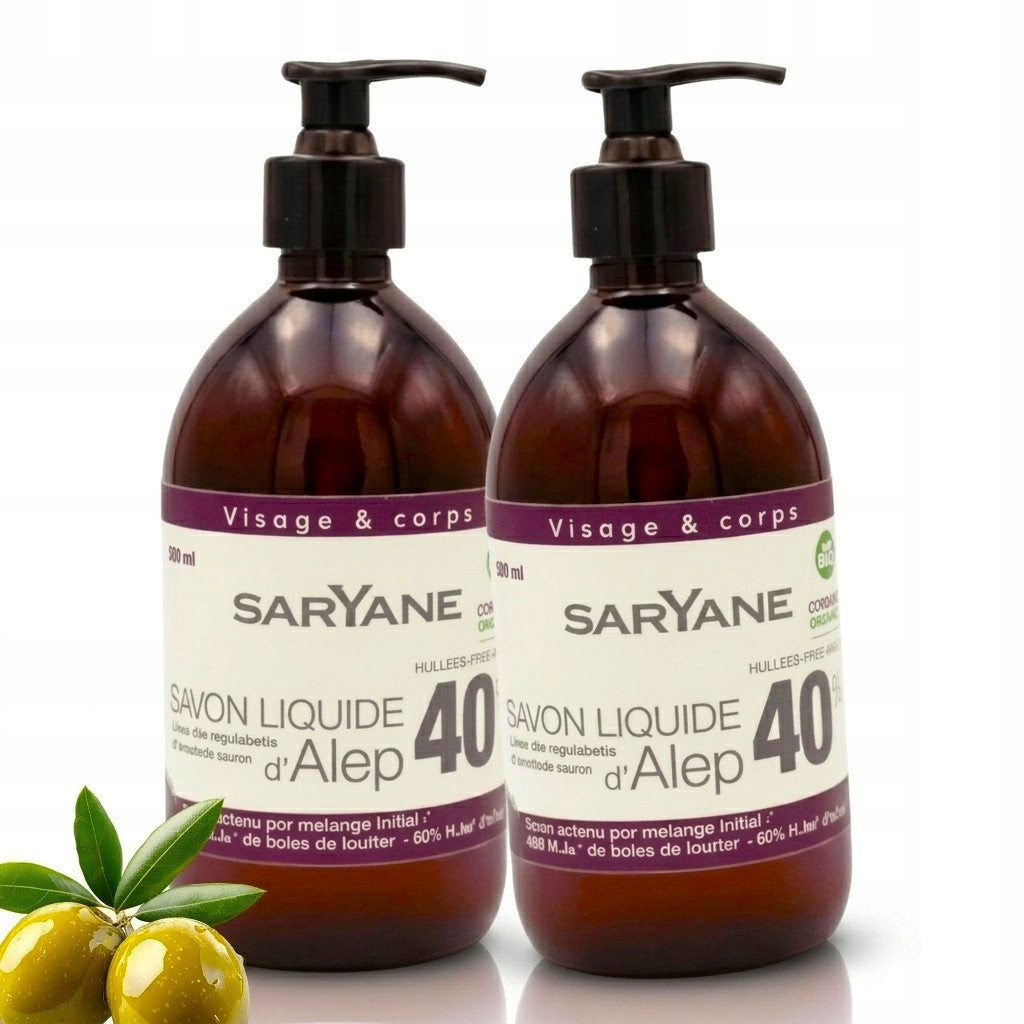 Mydło Aleppo w płynie naturalne 40% laurowe do skóry suchej Saryane 2x500ml