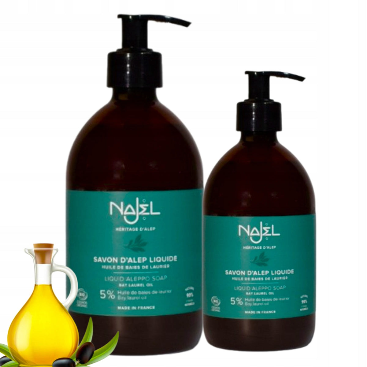 Najel mydło z Aleppo w płynie naturalne do suchej wrażliwej skóry 2x500 ml