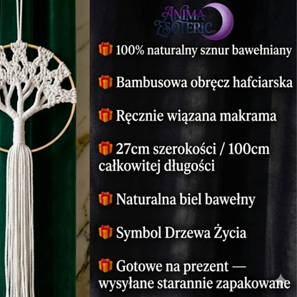 Łapacz Snów z makramy - ręcznie robiony biały z symbolem Drzewo Życia, wystrój wnętrz Boho